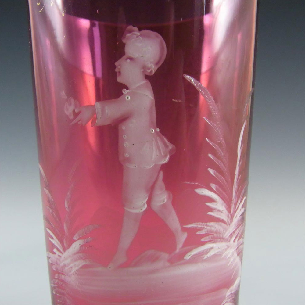 (image for) Mary Gregory Bohemian Hand Enamelled Cranberry Glass Tumbler - Click Image to Close