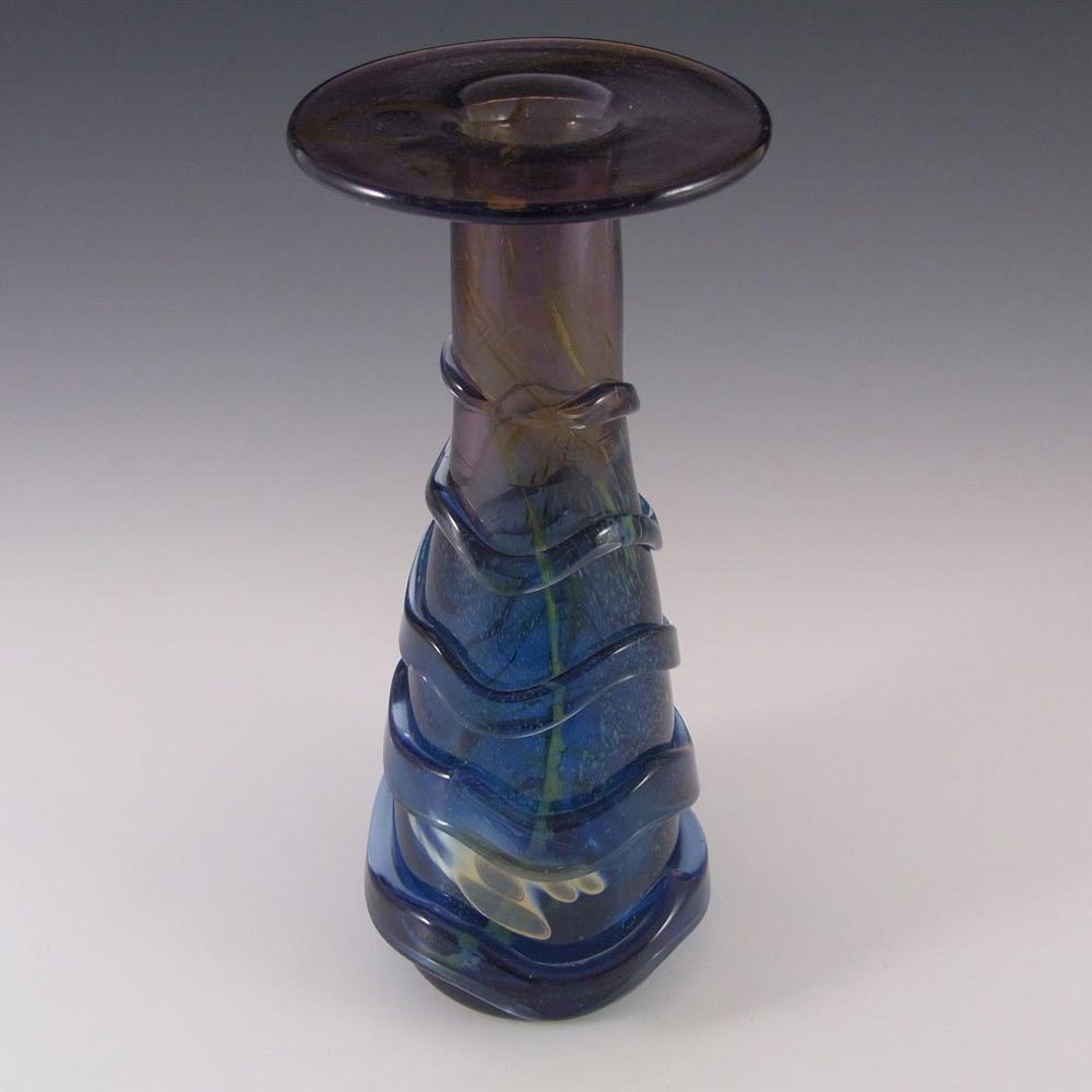 (image for) Mdina Purple & Blue Trailed Glass 'Helter Skelter' Vase - Signed - Click Image to Close