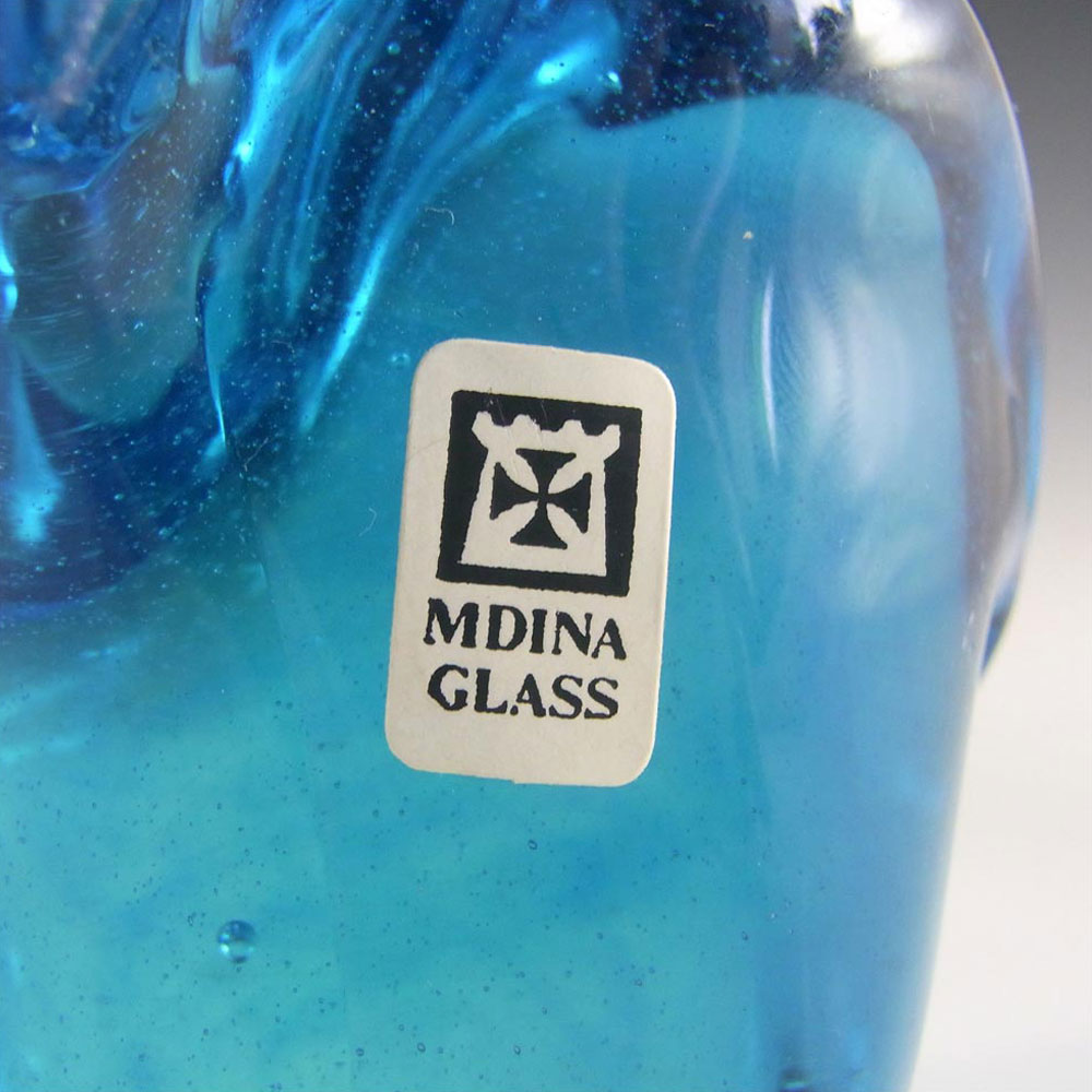 (image for) Mdina Maltese Blue Glass Elephant - Signed + Label - Click Image to Close
