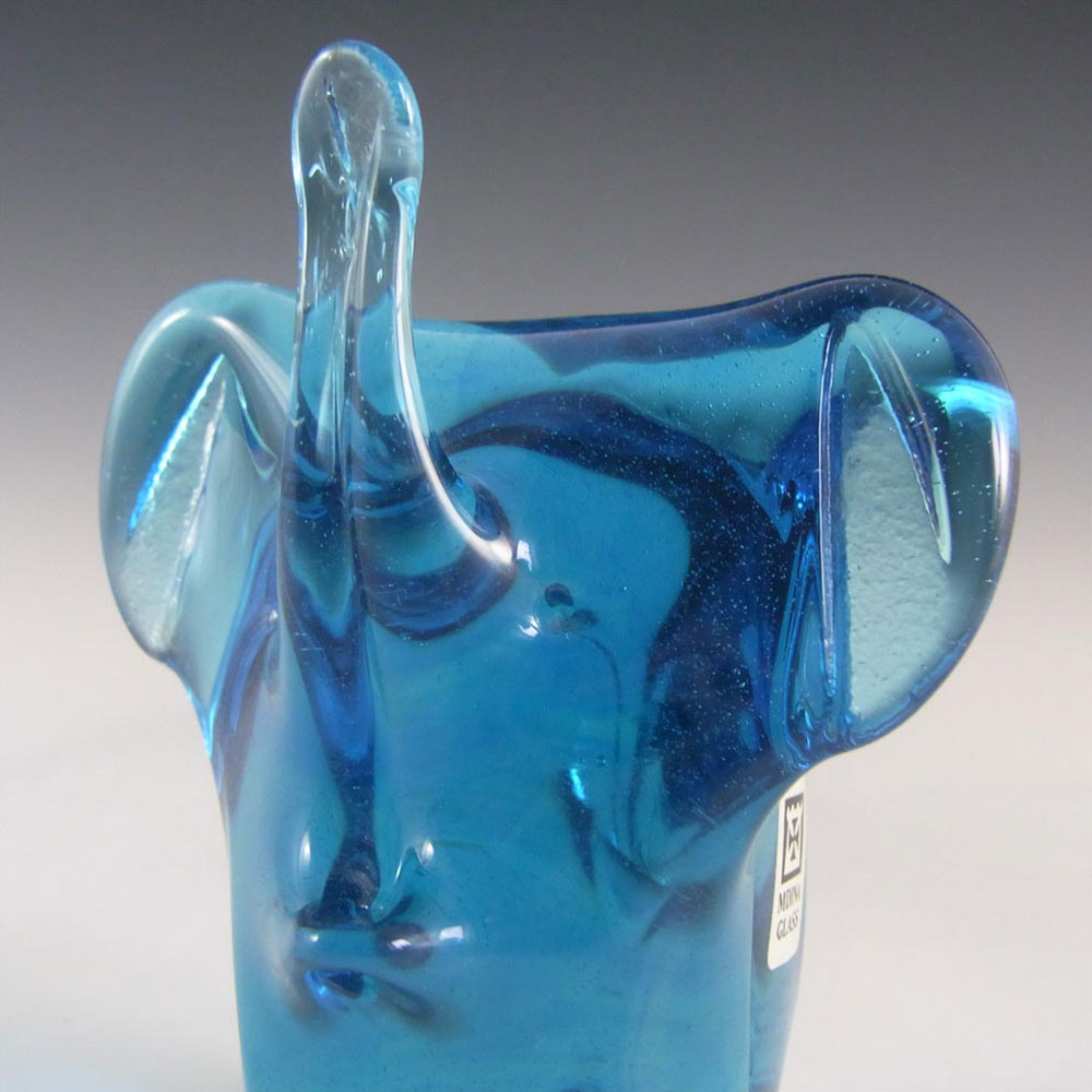 (image for) Mdina Maltese Blue Glass Elephant - Signed + Label - Click Image to Close