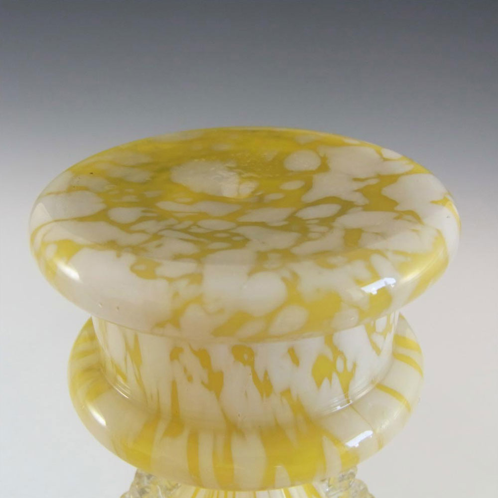 Welz Bohemian Lemon Yellow & White Spatter Glass Trophy Vase - Click Image to Close