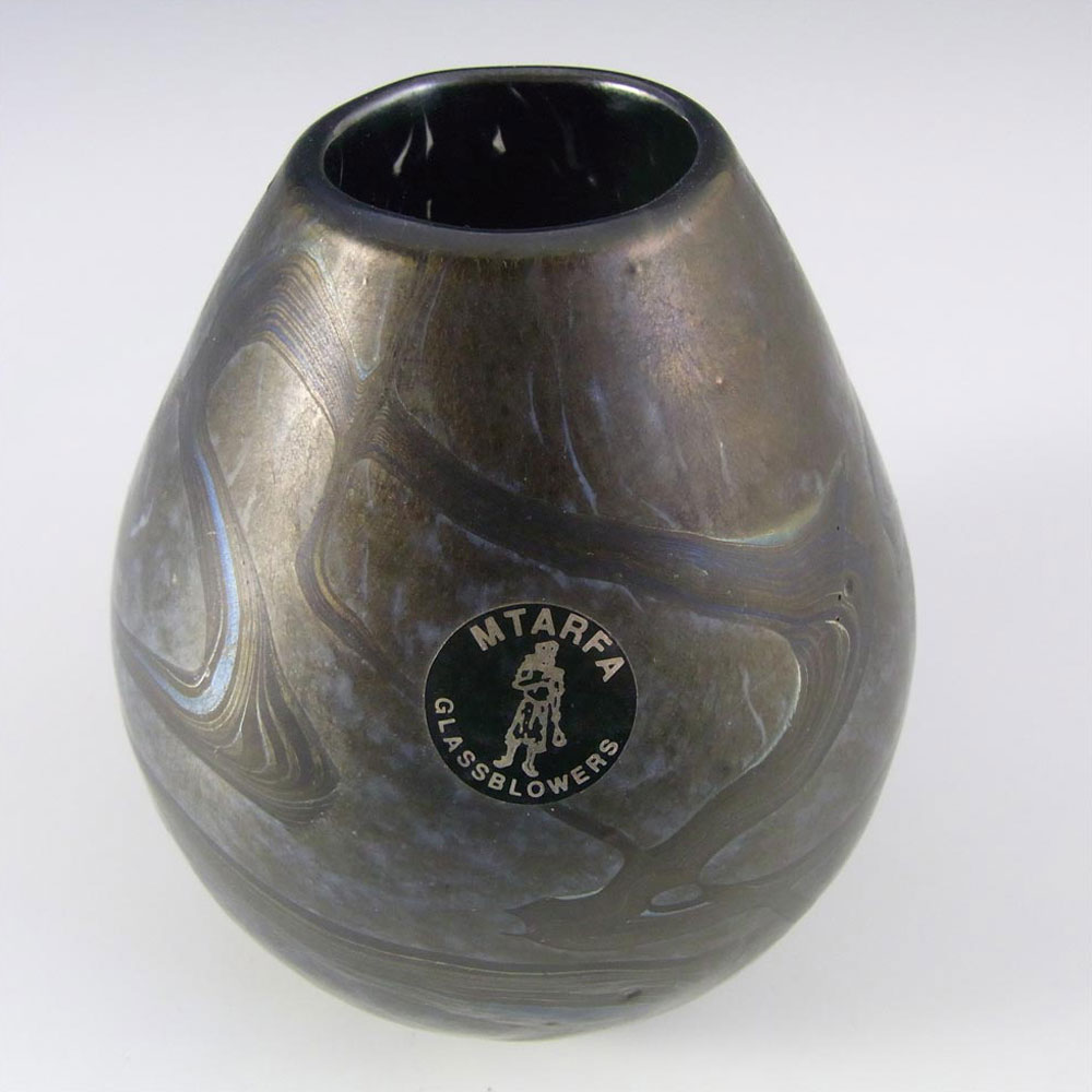 Mtarfa Maltese Blue & Grey Iridescent Glass Vase - Signed - Click Image to Close