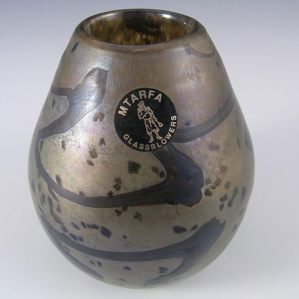 Mtarfa Maltese Iridescent Glass Vase - Signed + Label - Click Image to Close