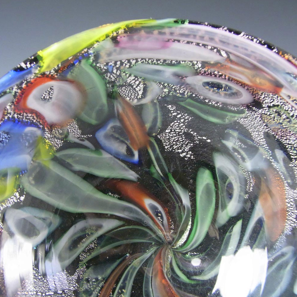 (image for) Fratelli Toso? Murano Silver Leaf & Coloured Canes Black Glass Bowl - Click Image to Close