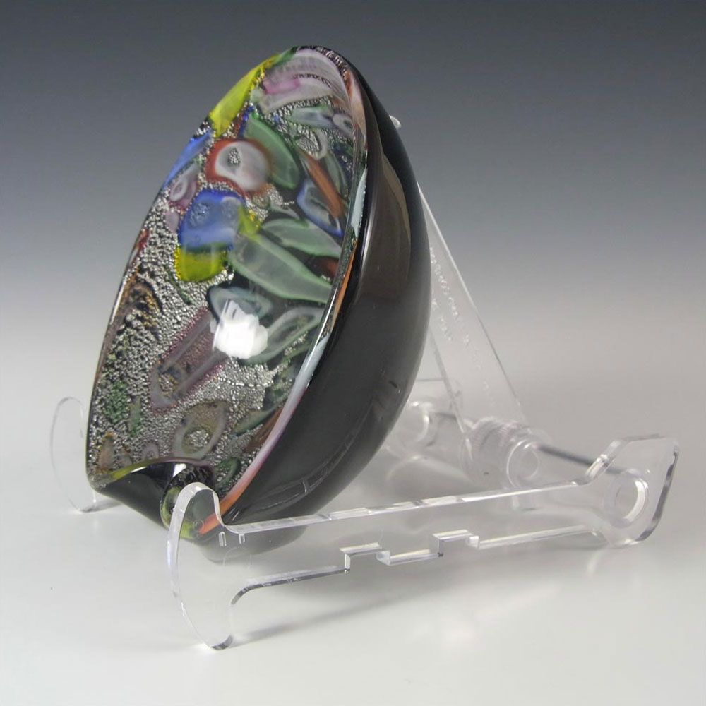 Fratelli Toso? Murano Silver Leaf & Coloured Canes Black Glass Bowl - Click Image to Close