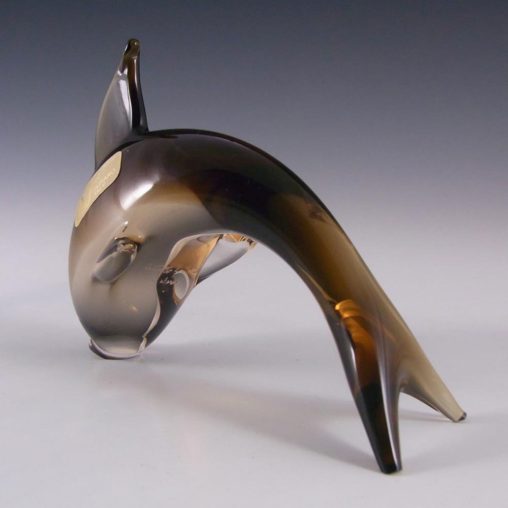 (image for) V. Nason & Co Murano Brown Glass Dolphin Sculpture - Signed - Click Image to Close