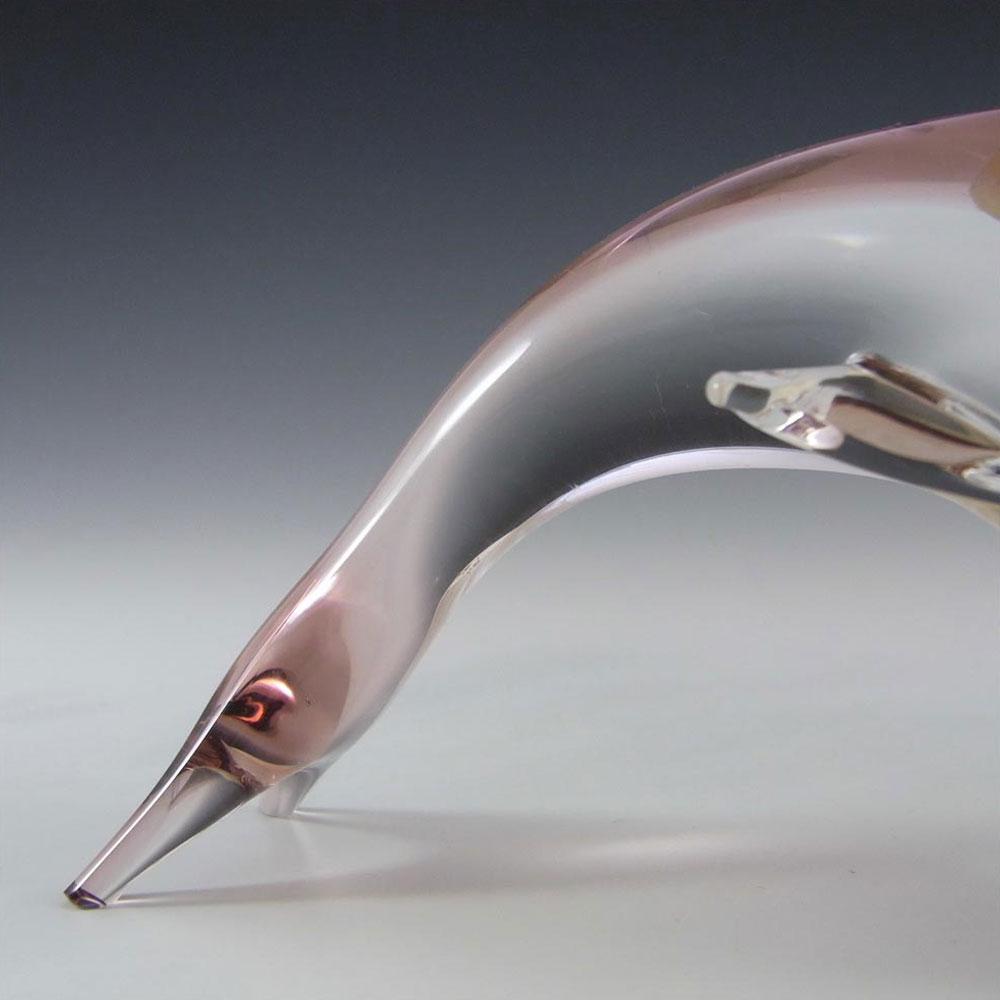 (image for) V. Nason & Co Murano Pink Glass Dolphin Sculpture - Label - Click Image to Close