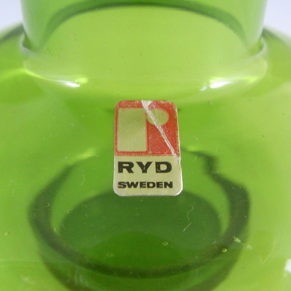 (image for) Ryd 1970s Scandinavian Retro Green Glass Vase - Label - Click Image to Close