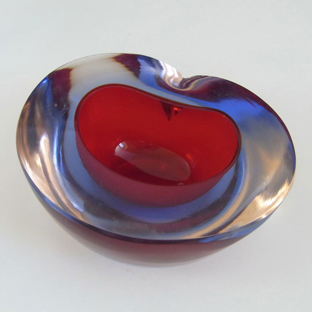 Murano Geode Red & Blue Sommerso Glass Kidney Bowl - Click Image to Close
