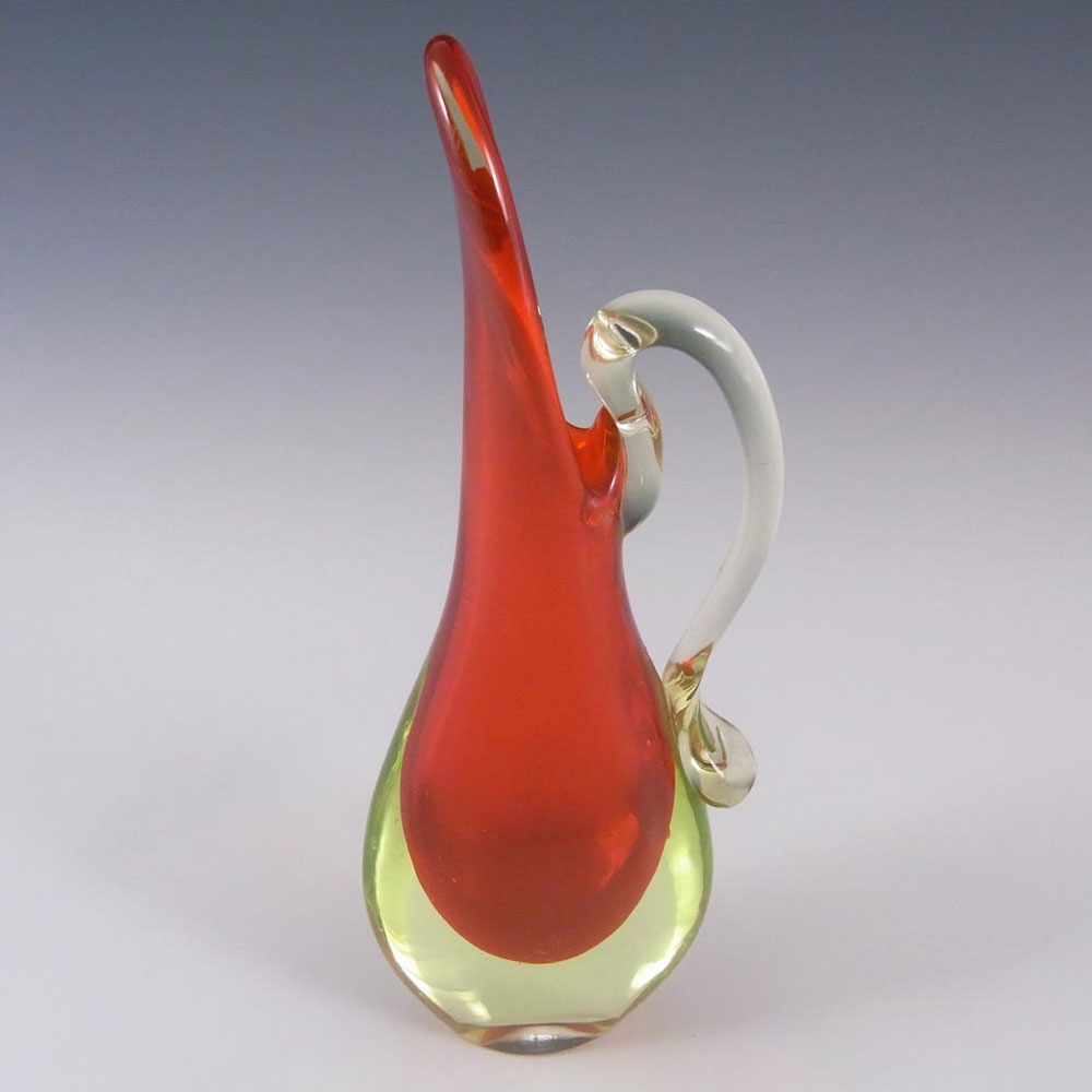 Murano/Venetian Red & Uranium Green Sommerso Glass Jug/Vase - Click Image to Close