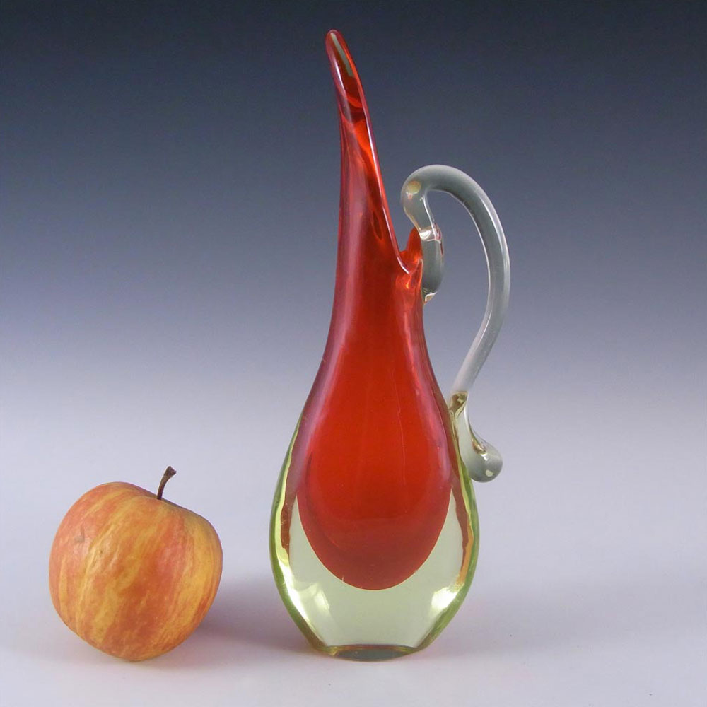 (image for) Murano/Venetian Red & Uranium Green Sommerso Glass Jug/Vase - Click Image to Close