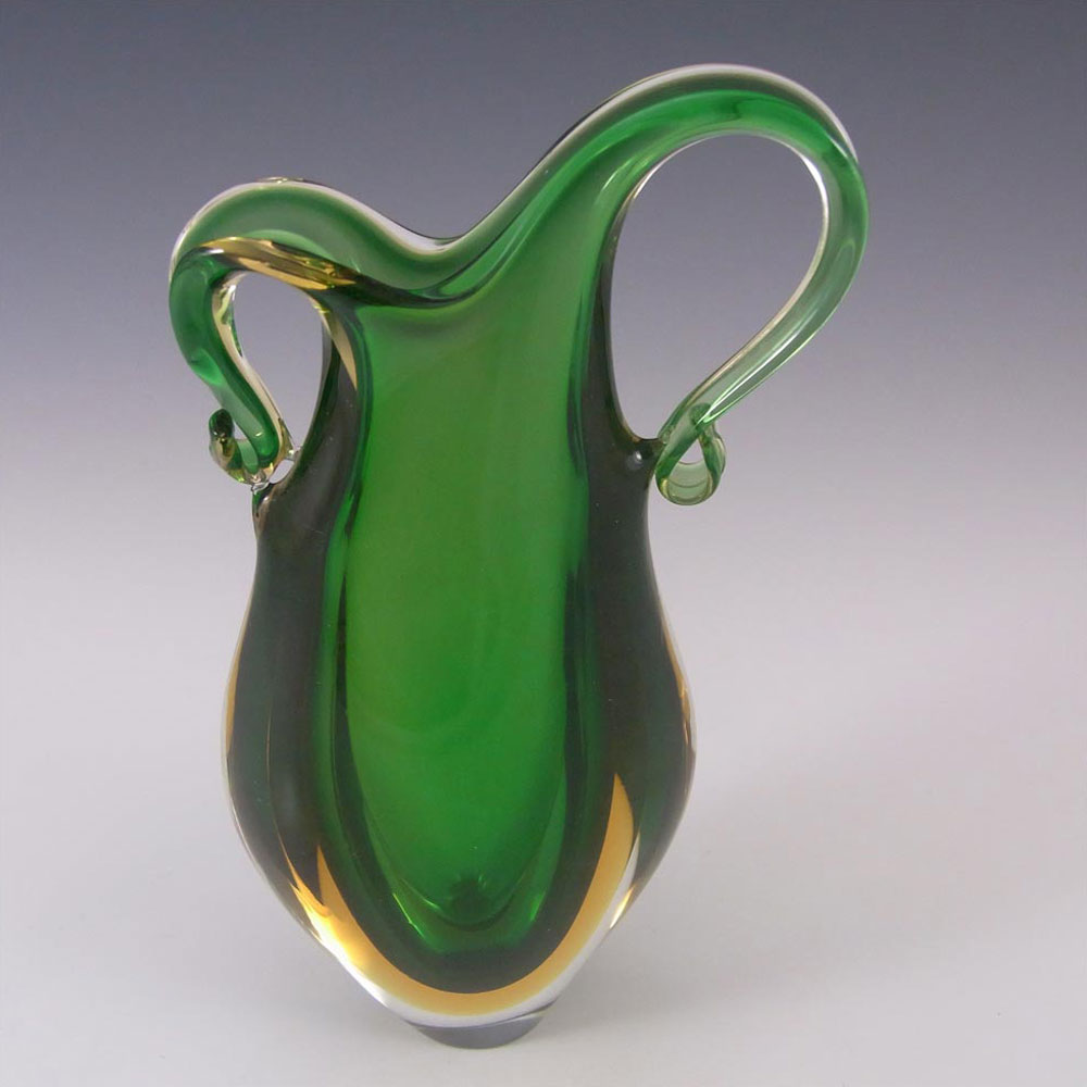 (image for) Murano/Venetian Green & Amber Sommerso Glass Vase - Click Image to Close