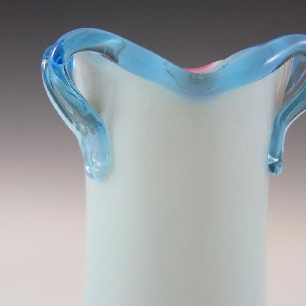 (image for) Victorian Opaque Custard Glass Pink & Blue Cased Vase - Click Image to Close