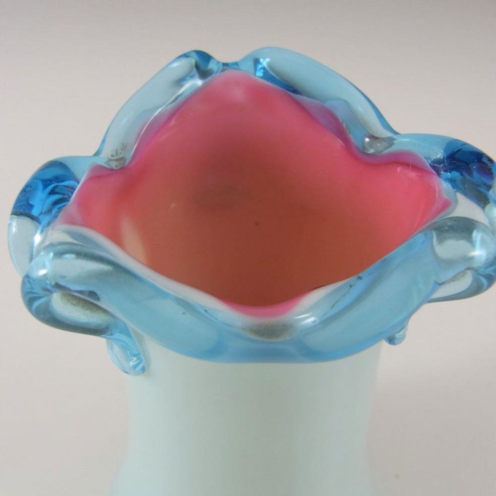 (image for) Victorian Opaque Custard Glass Pink & Blue Cased Vase - Click Image to Close