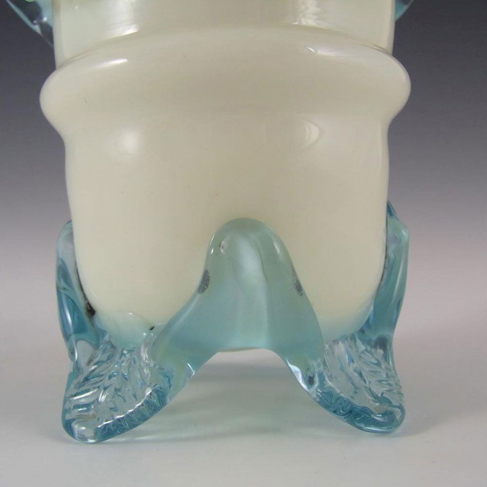 (image for) Victorian Uranium Custard Glass Blue & Ivory Antique Vase - Click Image to Close