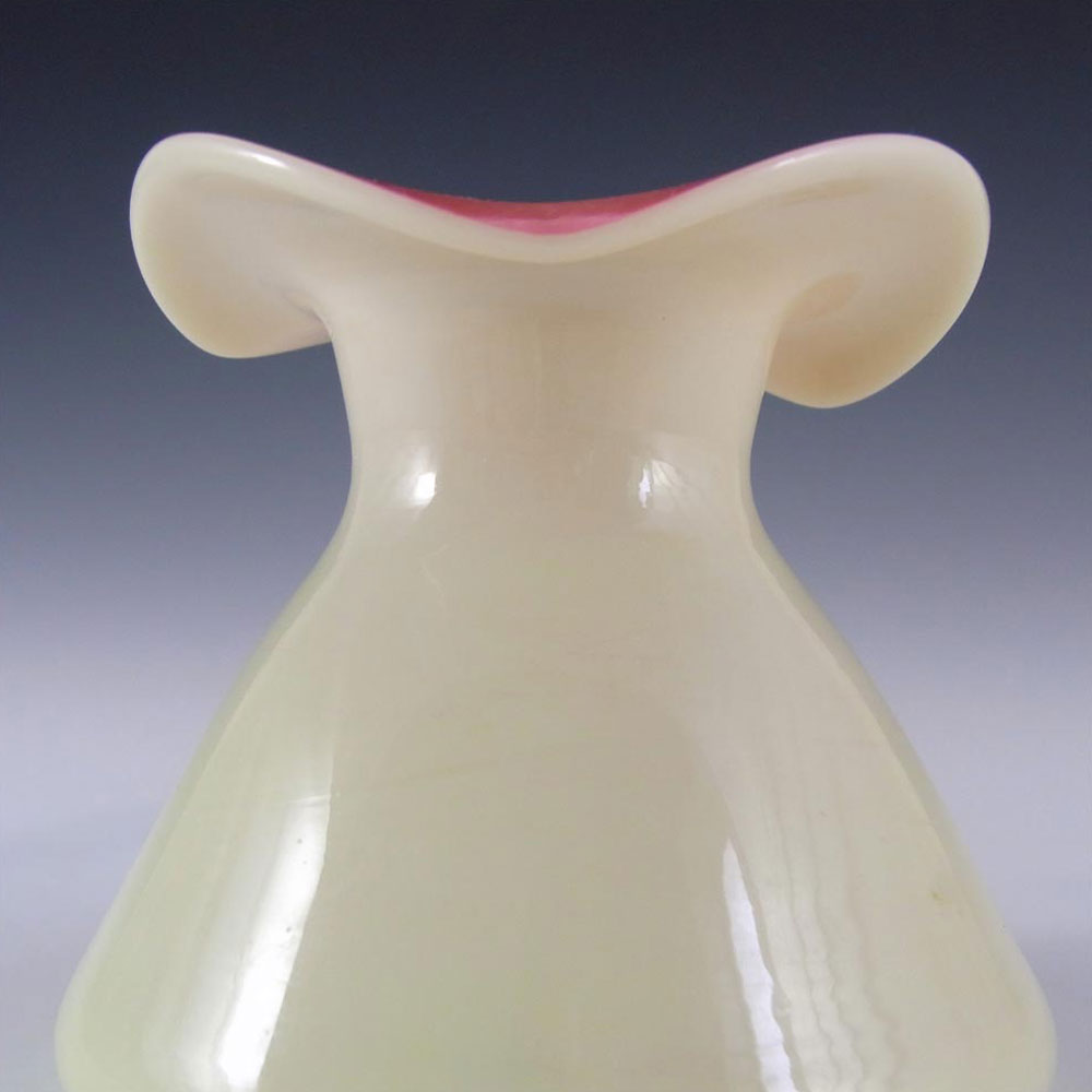 Victorian Uranium Custard Glass Pink & Ivory Cased Vase - Click Image to Close