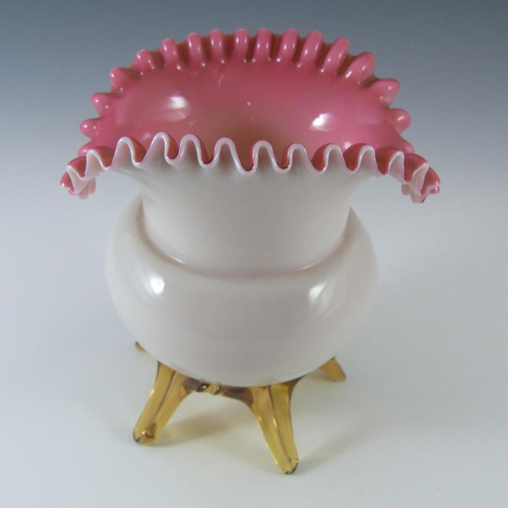 Victorian Opaque Custard Glass Pink & Ivory Cased Vase - Click Image to Close