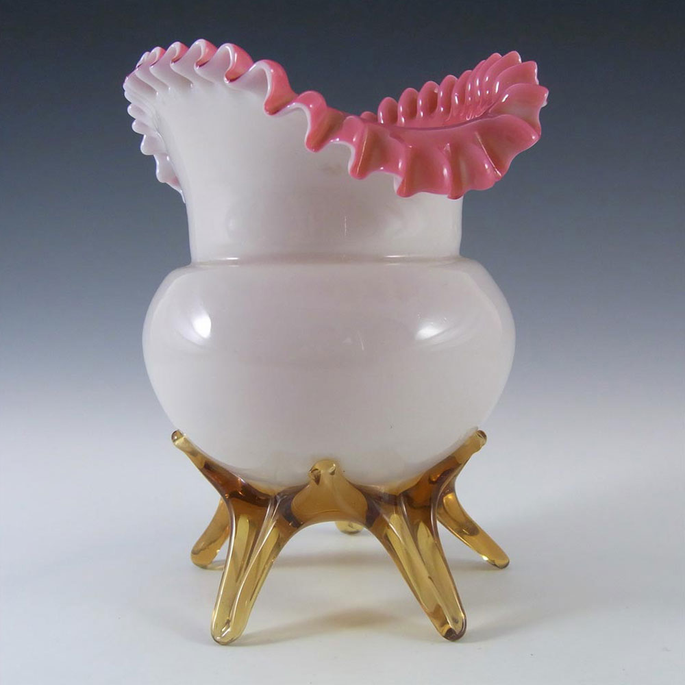 Victorian Opaque Custard Glass Pink & Ivory Cased Vase - Click Image to Close