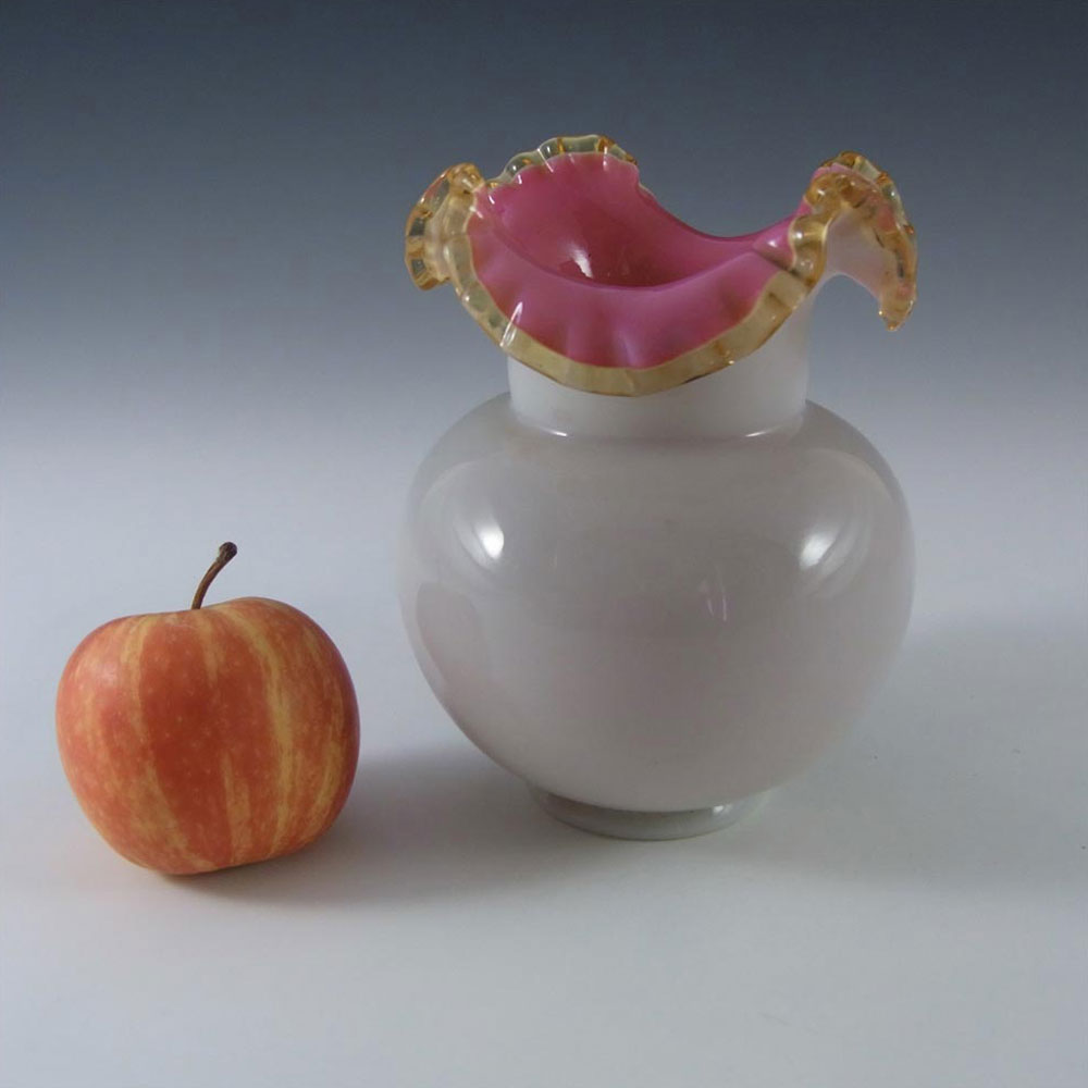 (image for) Victorian Opaque Custard Glass Pink & Ivory Cased Vase - Click Image to Close