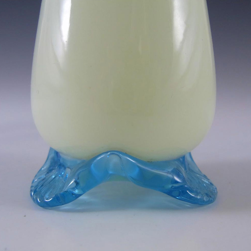 Victorian Uranium Custard Glass Blue & Ivory Antique Vase - Click Image to Close