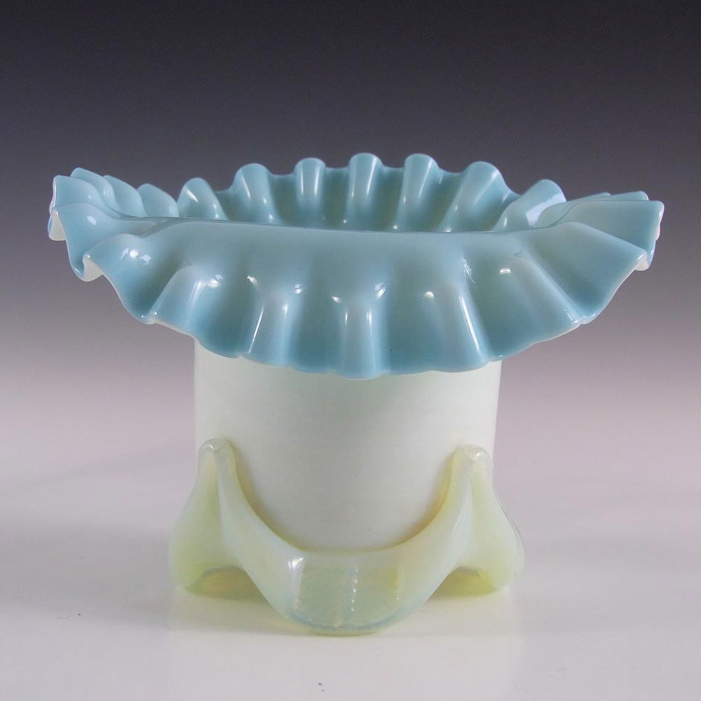 (image for) Victorian Uranium Custard Glass Blue & Ivory Cased Vase - Click Image to Close