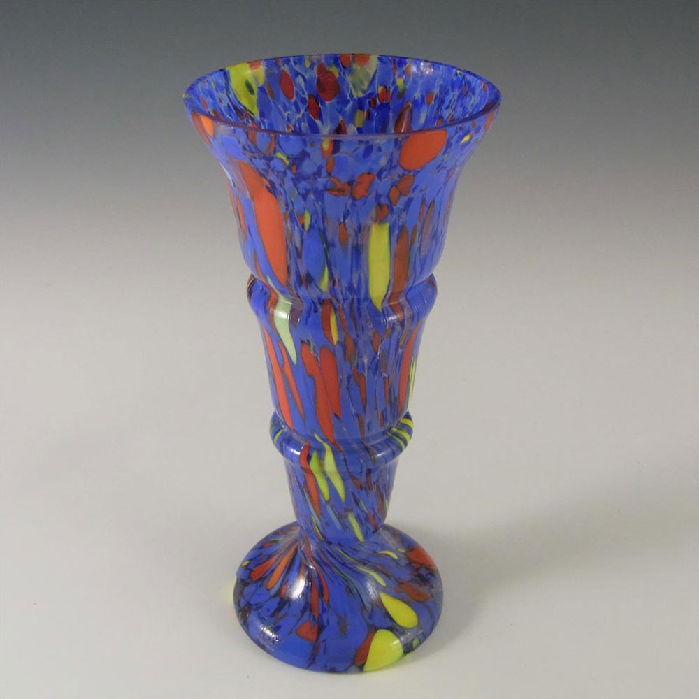 (image for) Ernst Steinwald / Franz Tomschick Czech Art Deco Blue Spatter Glass Vase - Click Image to Close