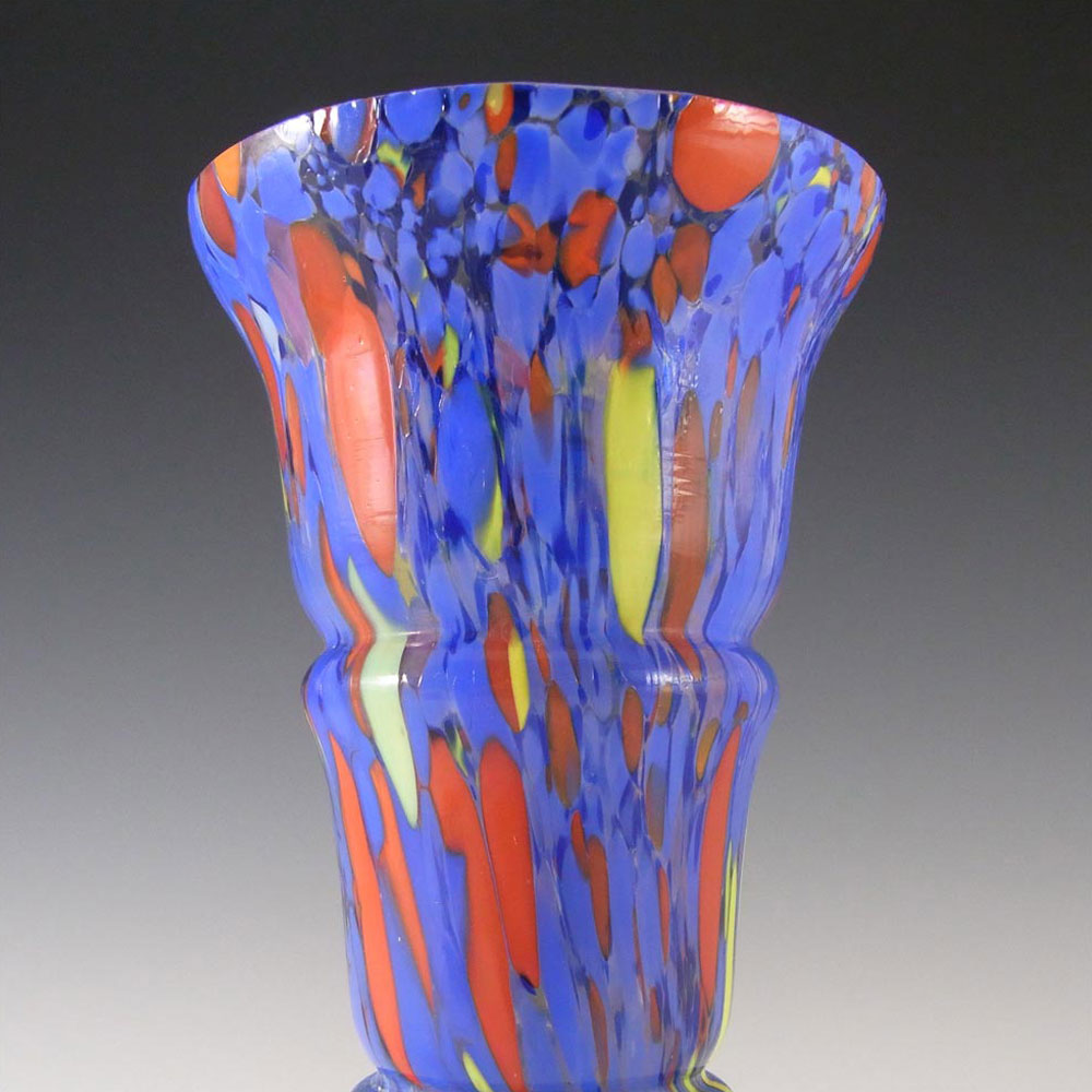 Ernst Steinwald / Franz Tomschick Czech Art Deco Blue Spatter Glass Vase - Click Image to Close