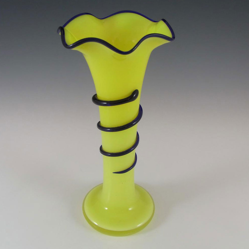 Welz Czech Art Deco Yellow & Blue Tango Glass Vase - Click Image to Close