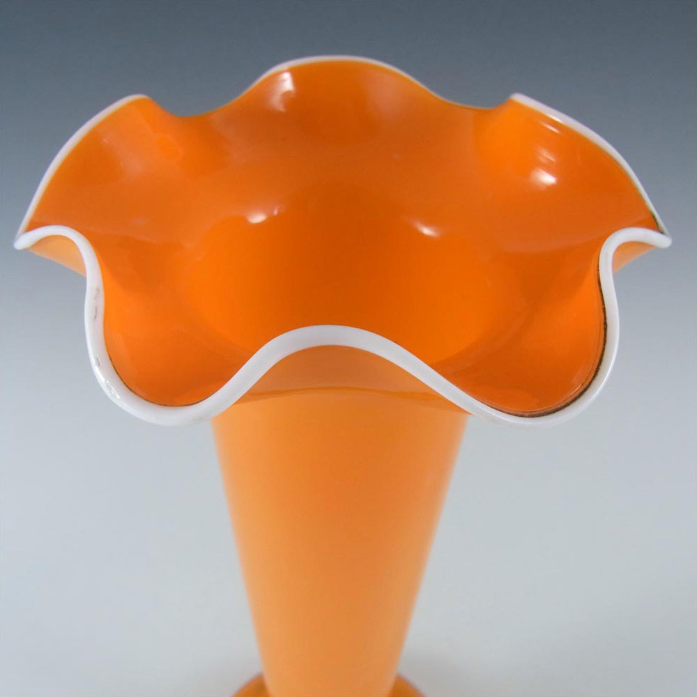 Welz Czech Art Deco Orange & White Tango Glass Vase - Click Image to Close