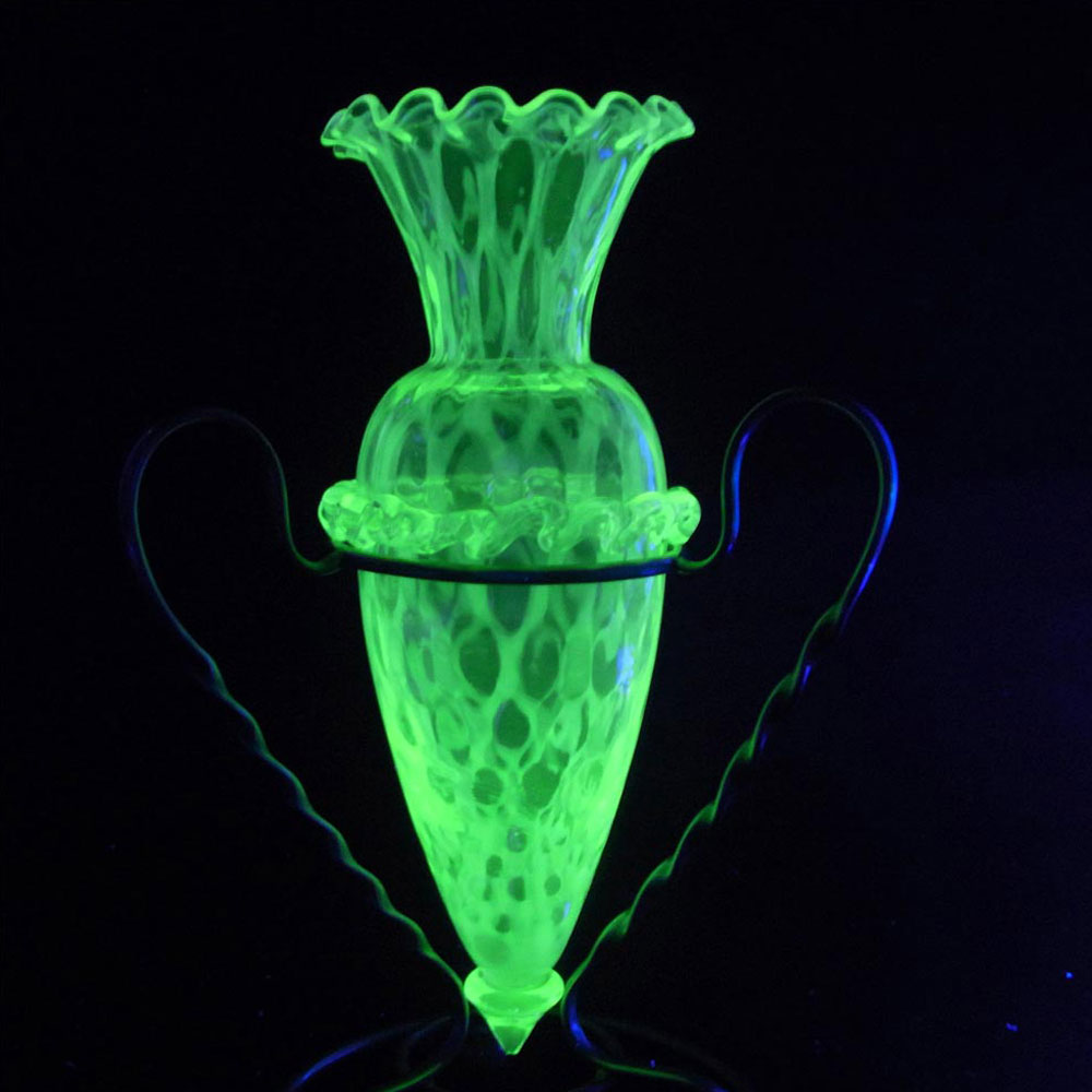 Victorian Vaseline / Uranium Glass + Metal Epergne Vase - Click Image to Close