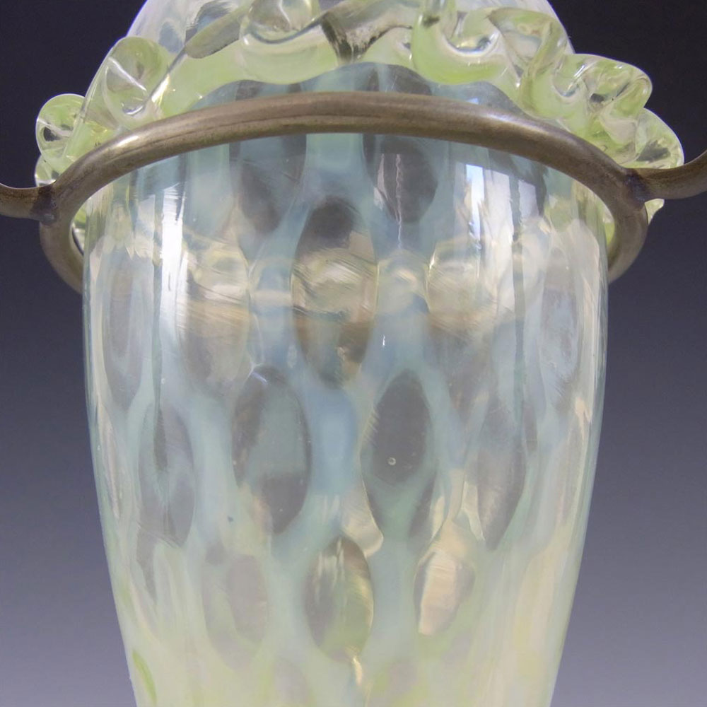 (image for) Victorian Vaseline / Uranium Glass + Metal Epergne Vase - Click Image to Close