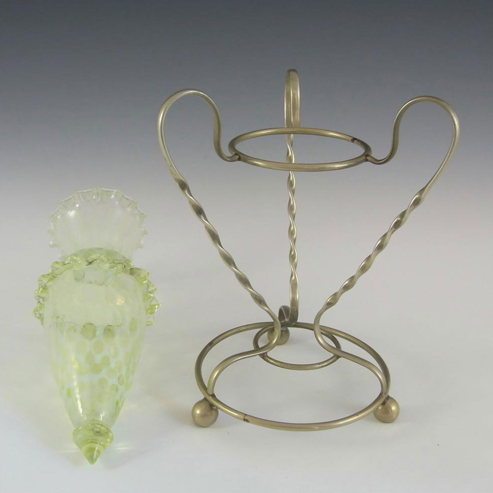 (image for) Victorian Vaseline / Uranium Glass + Metal Epergne Vase - Click Image to Close