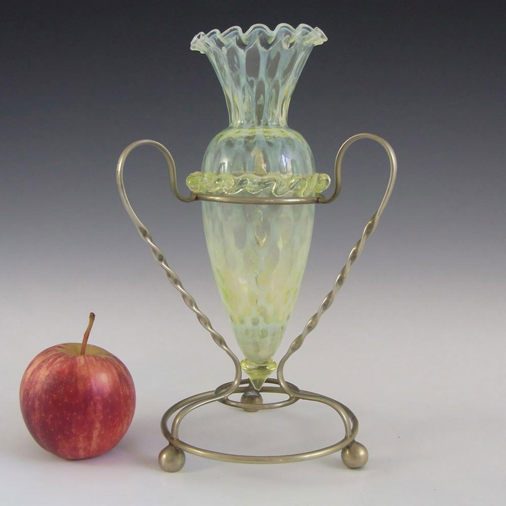 Victorian Vaseline / Uranium Glass + Metal Epergne Vase - Click Image to Close