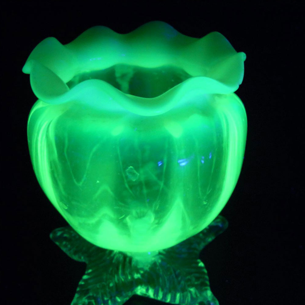 (image for) Victorian Vaseline Uranium Opalescent Glass Posy Vase - Click Image to Close