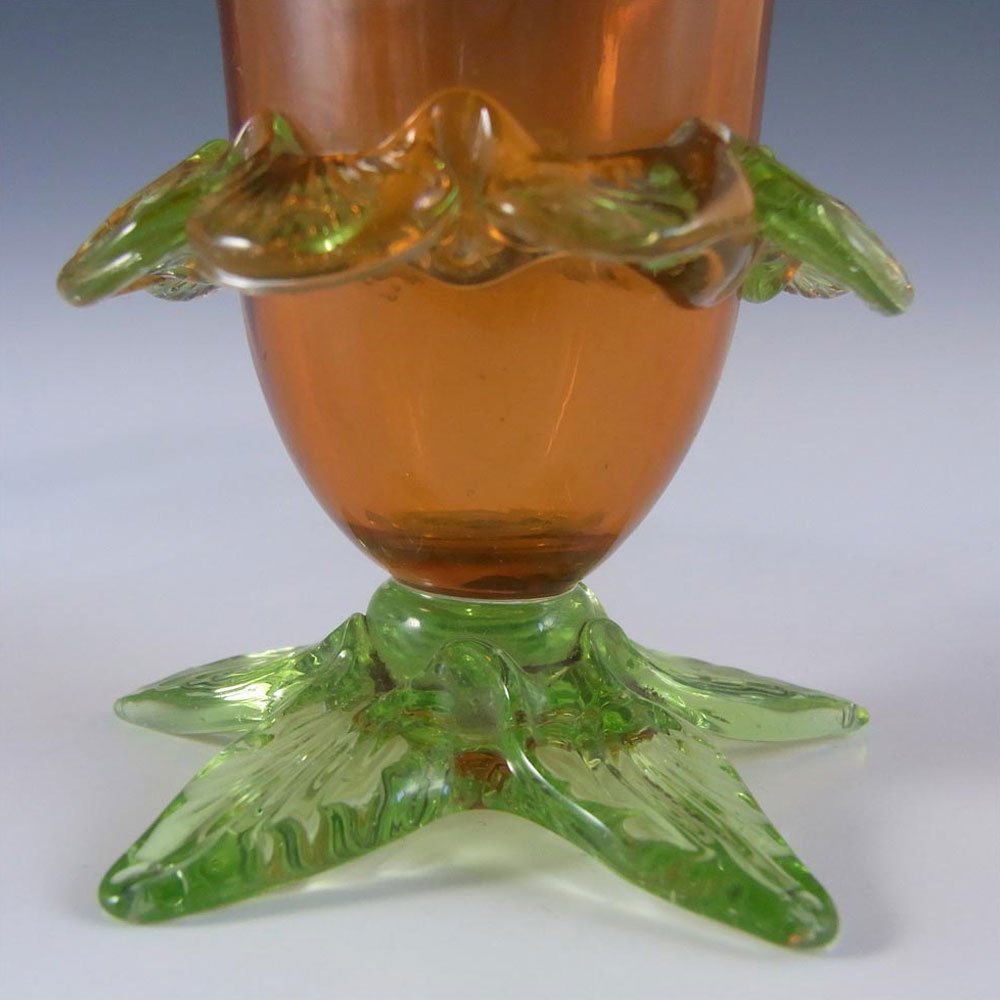 (image for) Victorian Cranberry Red + Uranium Green Glass Posy Vase - Click Image to Close