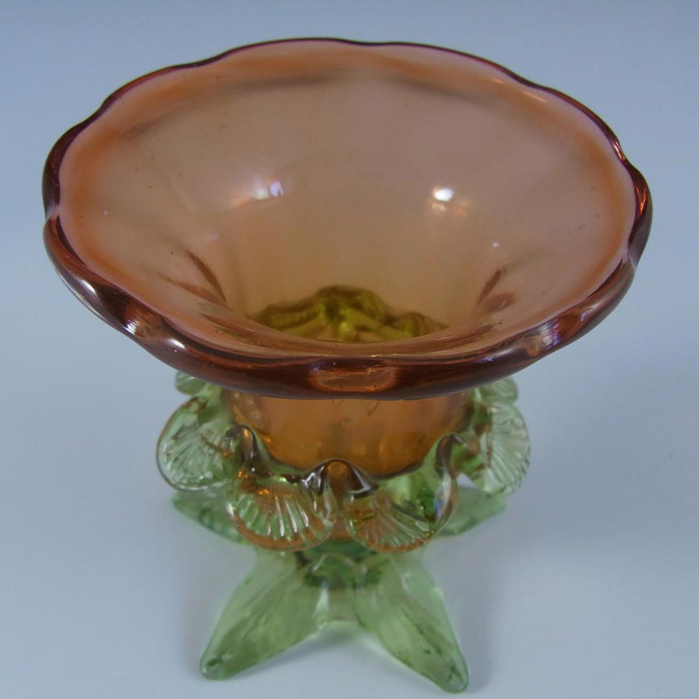 Victorian Cranberry Red + Uranium Green Glass Posy Vase - Click Image to Close