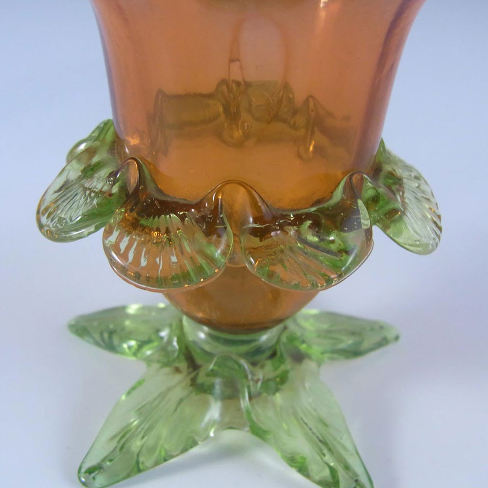 (image for) Victorian Cranberry Red + Uranium Green Glass Posy Vase - Click Image to Close