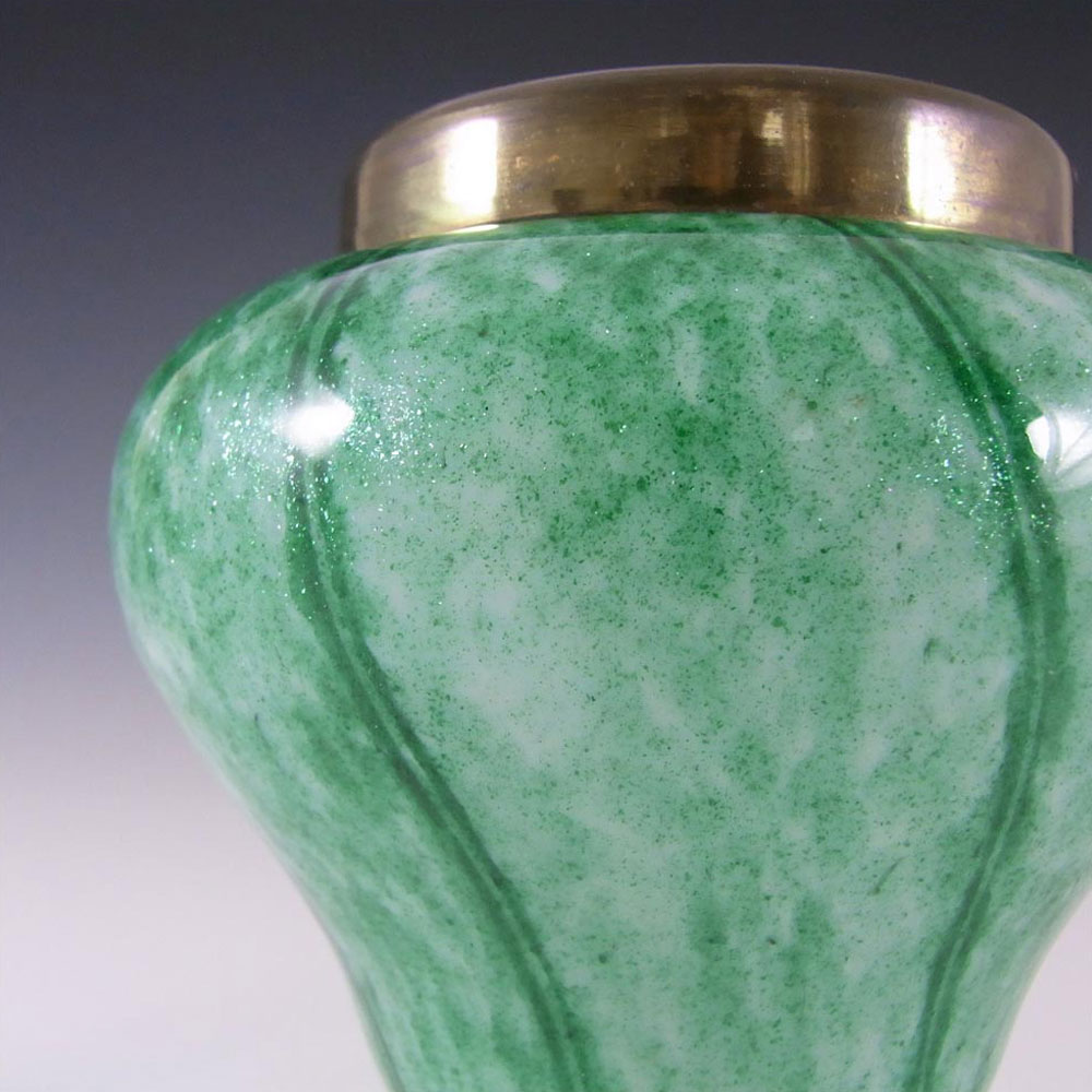 Welz Czech Green Aventurine Glass 'Vertical Stripes' Vase - Click Image to Close