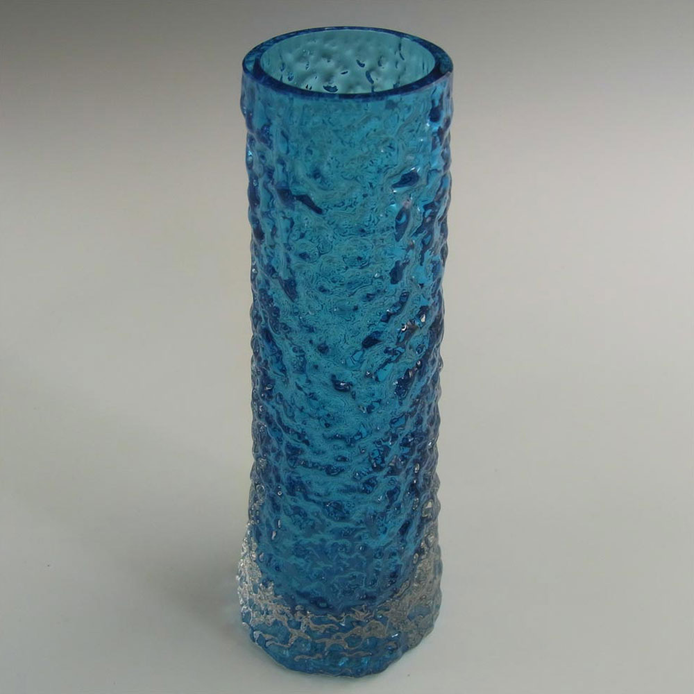 (image for) Whitefriars #9729 Baxter Kingfisher Blue Glass 6.25" Textured Bark Vase - Click Image to Close