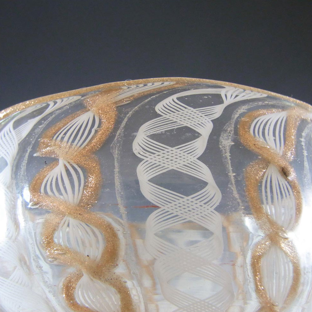 Murano Zanfirico & Copper Aventurine Glass Dish/Bowl - Click Image to Close