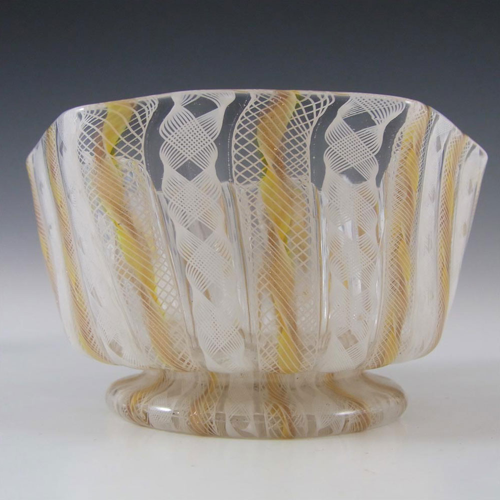 Salviati Murano Filigree & Copper Aventurine Glass Bowl - Click Image to Close