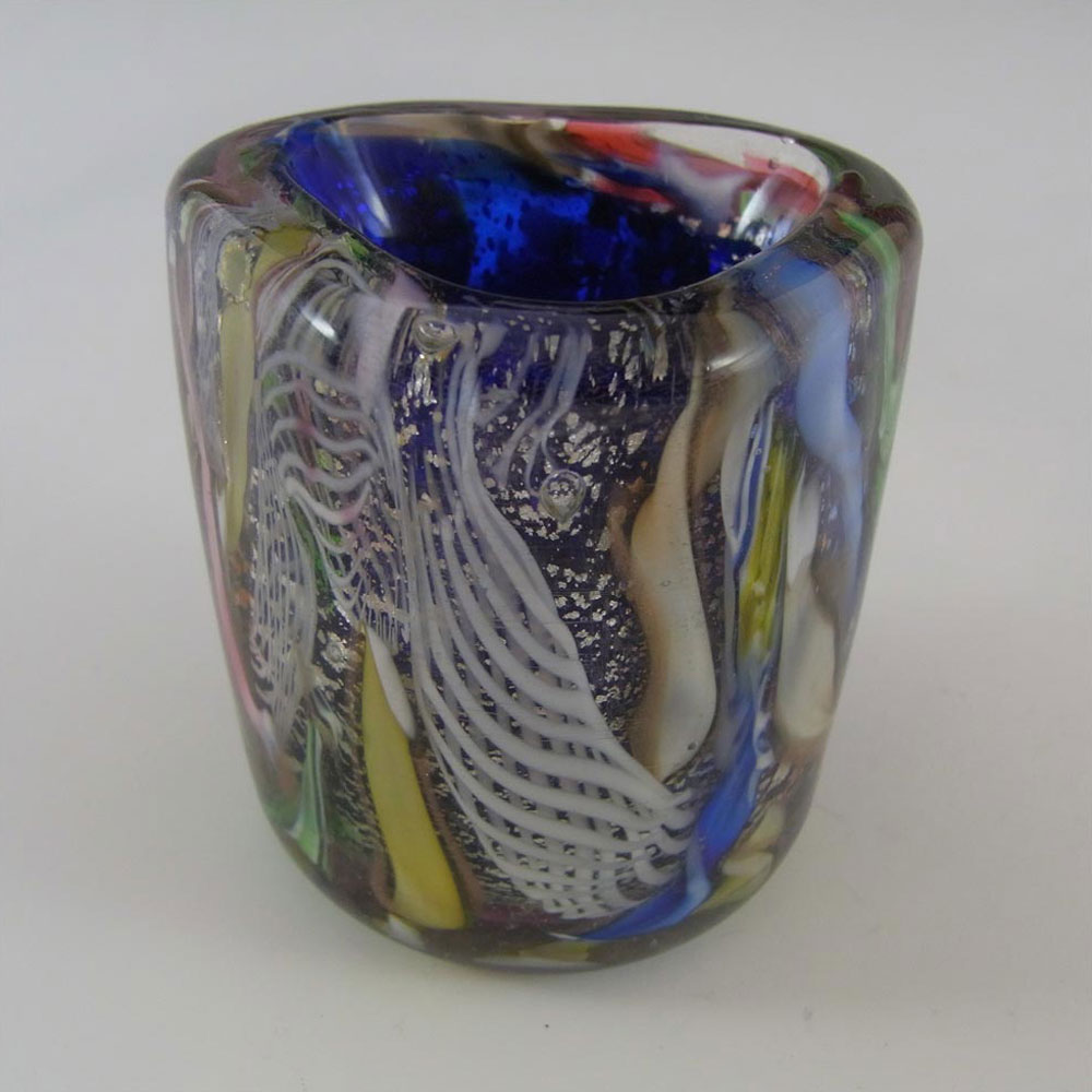 AVEM Murano Zanfirico Bizantino / Tutti Frutti Blue Glass Vase - Click Image to Close