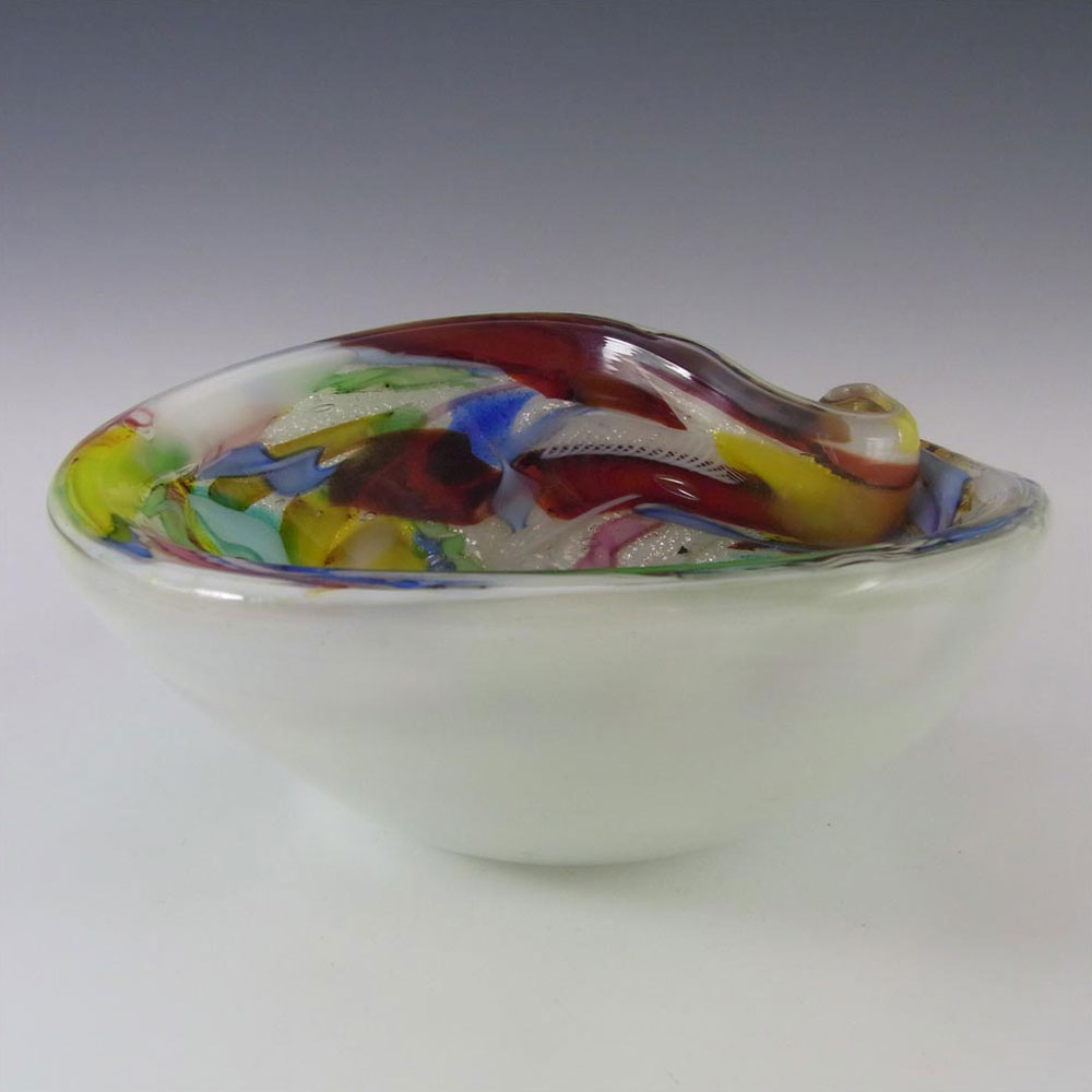 (image for) AVEM Murano Zanfirico Bizantino / Tutti Frutti White Glass Bowl - Click Image to Close