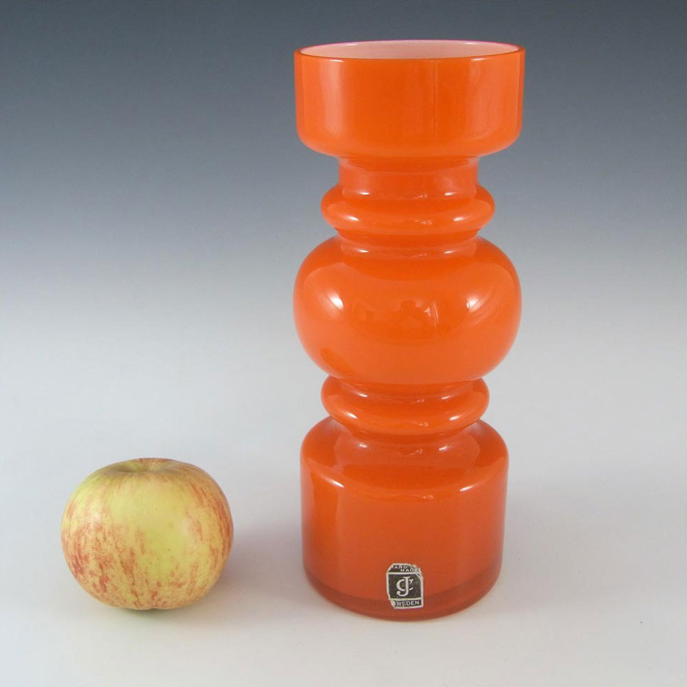 (image for) Lindshammar / JC 1970's Swedish Orange Hooped Glass Vase - Click Image to Close