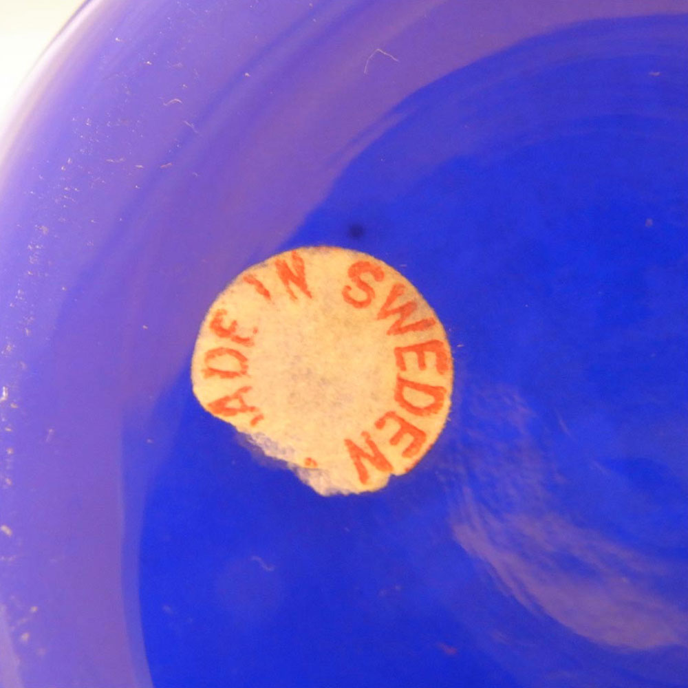 Elme 1970s Scandinavian Blue Cased Glass Vase - Label - Click Image to Close