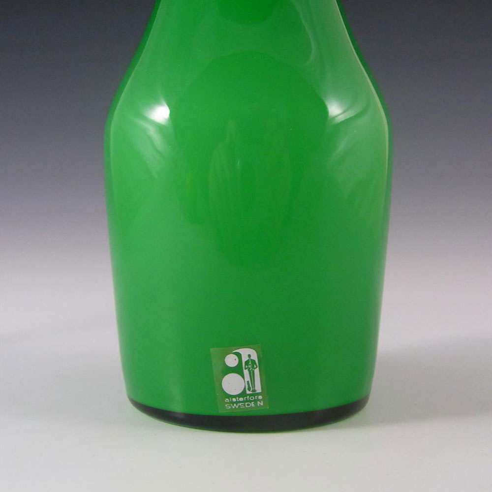 Alsterfors 1970's Scandinavian Green Cased Glass 7.75" Vase - Labelled - Click Image to Close