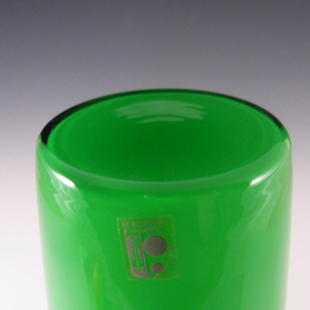 Alsterfors 1970's Scandinavian Green Cased Glass 7.75" Vase - Labelled - Click Image to Close