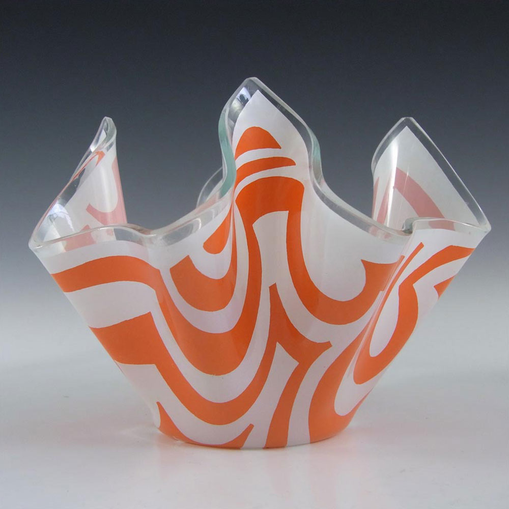 Chance Brothers Orange Glass 'Psychedelic' Handkerchief Vase - Click Image to Close