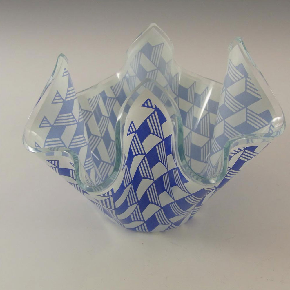 Chance Brothers Blue Glass 'Carré/Escher' Handkerchief Vase - Click Image to Close