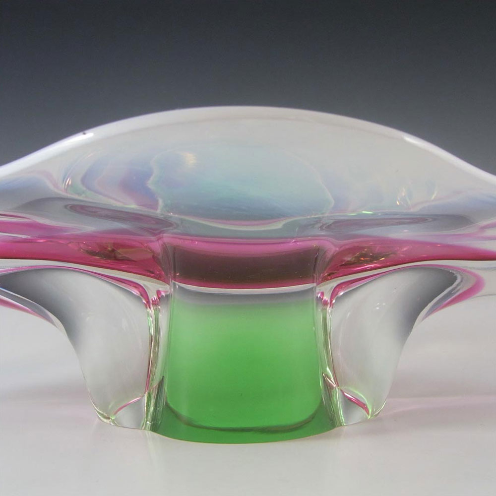 (image for) Chřibská #316 Czech Vintage Pink, White & Green Glass Ashtray Bowl - Click Image to Close